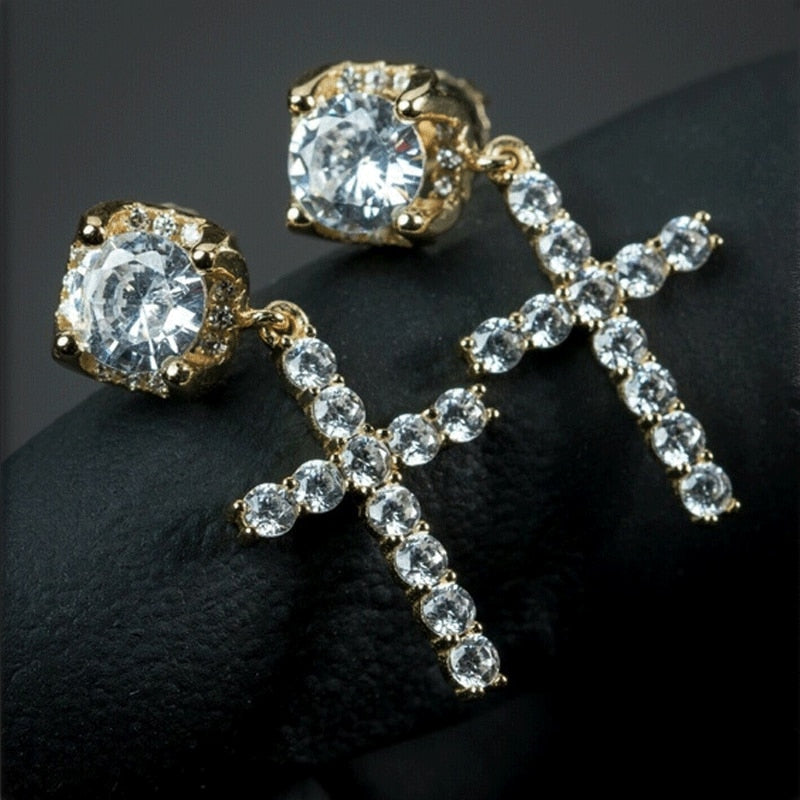 ICED OUT "GOLD LUXURY CROSS" OHRRINGE - ICERAIN JEWELRY