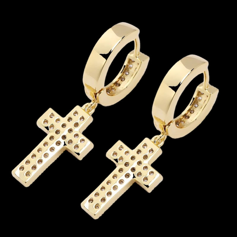 ICED OUT "GOLD CROSS" OHRRINGE - ICERAIN JEWELRY