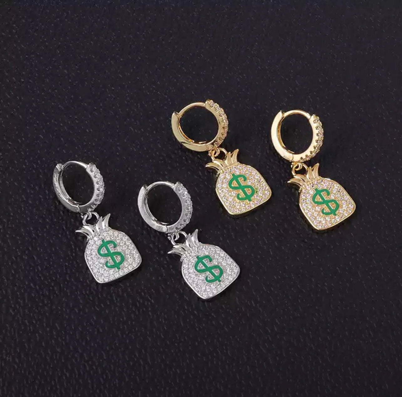 ICED OUT "SILVER CASHBAG" OHRRINGE - ICERAIN JEWELRY
