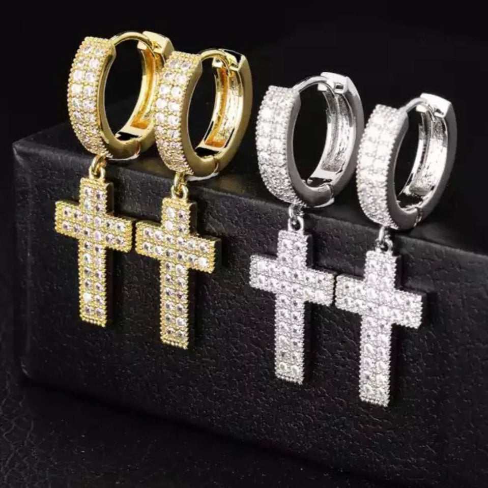 SALE | ICED OUT "SILVER CROSS" OHRRINGE - ICERAIN JEWELRY
