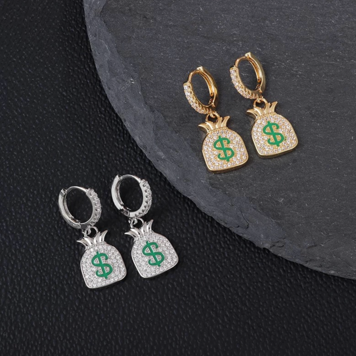 ICED OUT "SILVER CASHBAG" OHRRINGE - ICERAIN JEWELRY