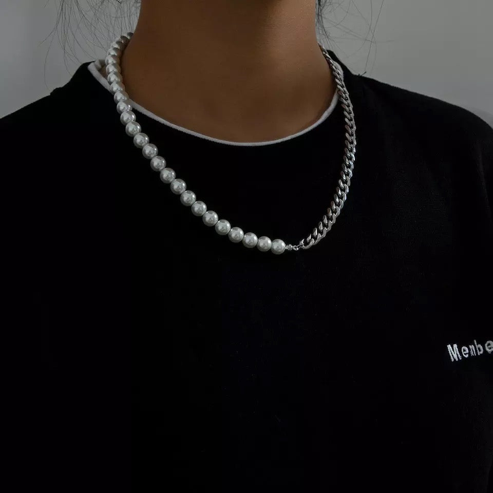 EDELSTAHL 10MM CUBAN/8MM PEARL "TRIP" KETTE - ICERAIN JEWELRY