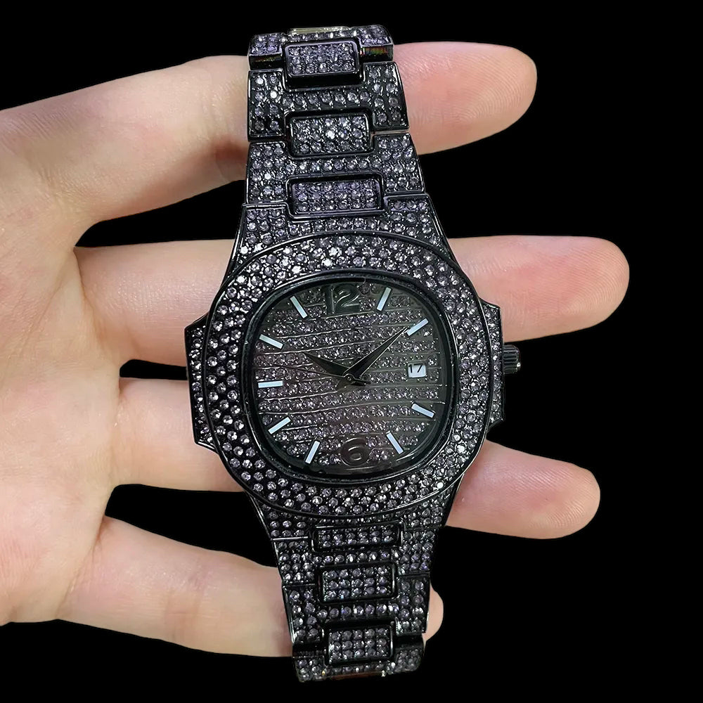 Luxus Designer Iced Out "Swaroxon" Uhr + Box + Armbandkürzer