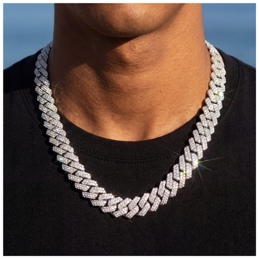 SALE | ICED OUT 14MM 45CM "SILVER PRONG CUBAN" KETTE [CLASSIC VERSION] - ICERAIN JEWELRY