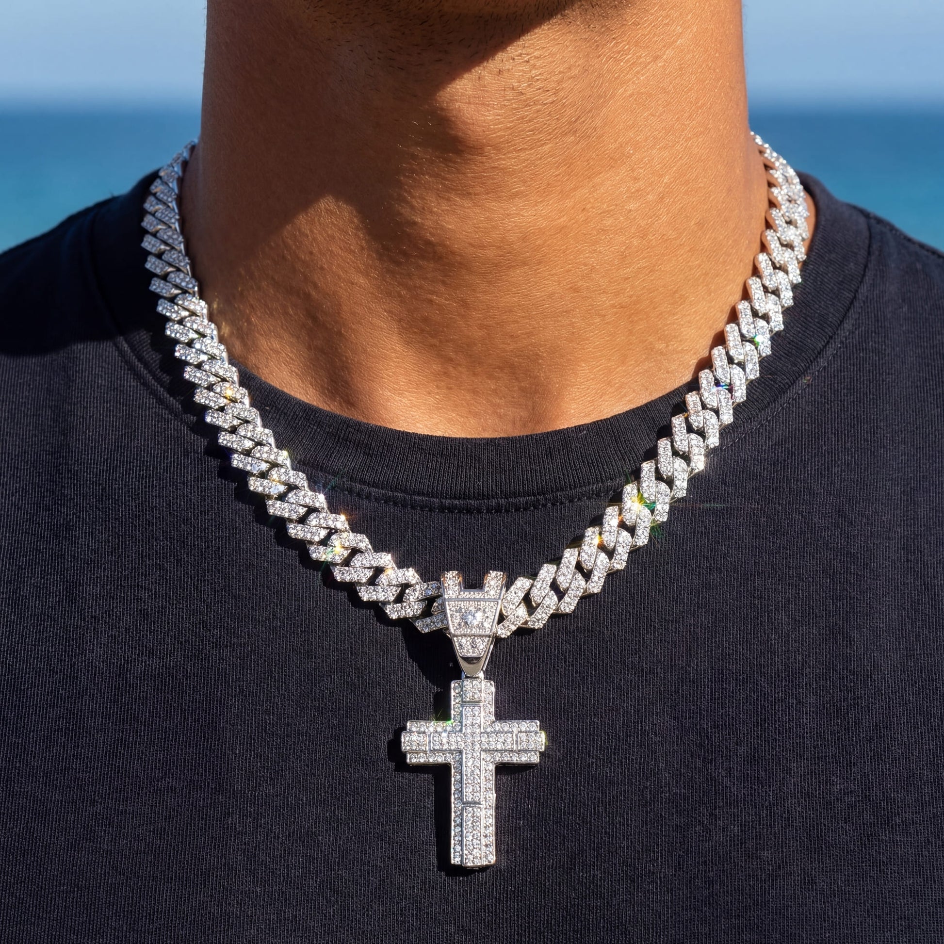 SALE | ICED OUT 60CM "SILVER PRONG CUBAN CROSS" KETTE - ICERAIN JEWELRY