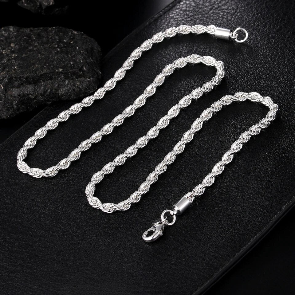 Luxus 925S Silver 4mm "Rope" Kette