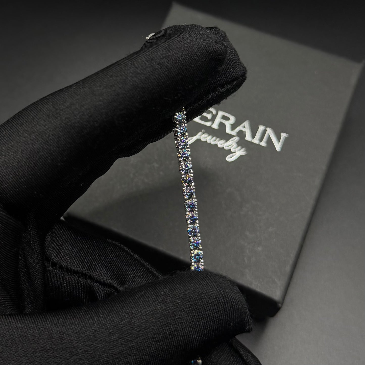 SALE | ICED OUT MOISSANITE 3MM 16CM "BLUE TENNIS" WEISSGOLD 925S SILVER ARMBAND - ICERAIN JEWELRY