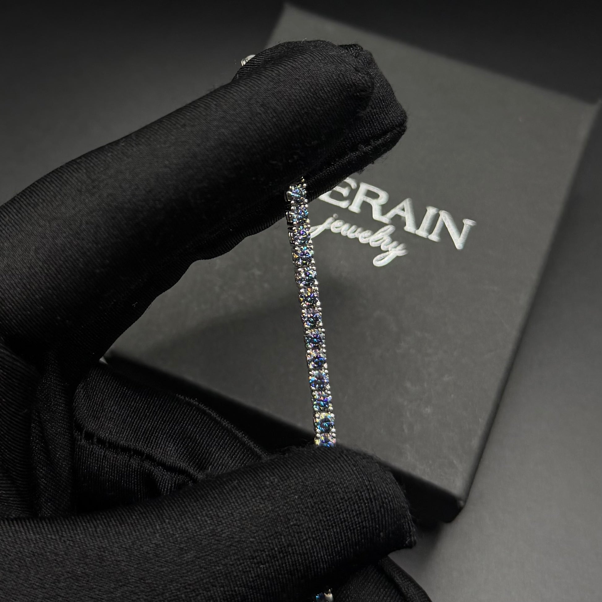 SALE | ICED OUT MOISSANITE 3MM 16CM "BLUE TENNIS" WEISSGOLD 925S SILVER ARMBAND - ICERAIN JEWELRY