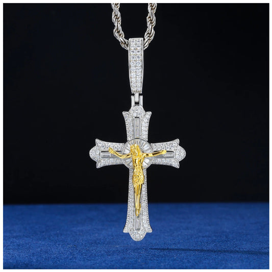 ICED OUT MOISSANITE "JESUS CROSS V2" WEISSGOLD 925S SILVER KETTE - ICERAIN JEWELRY