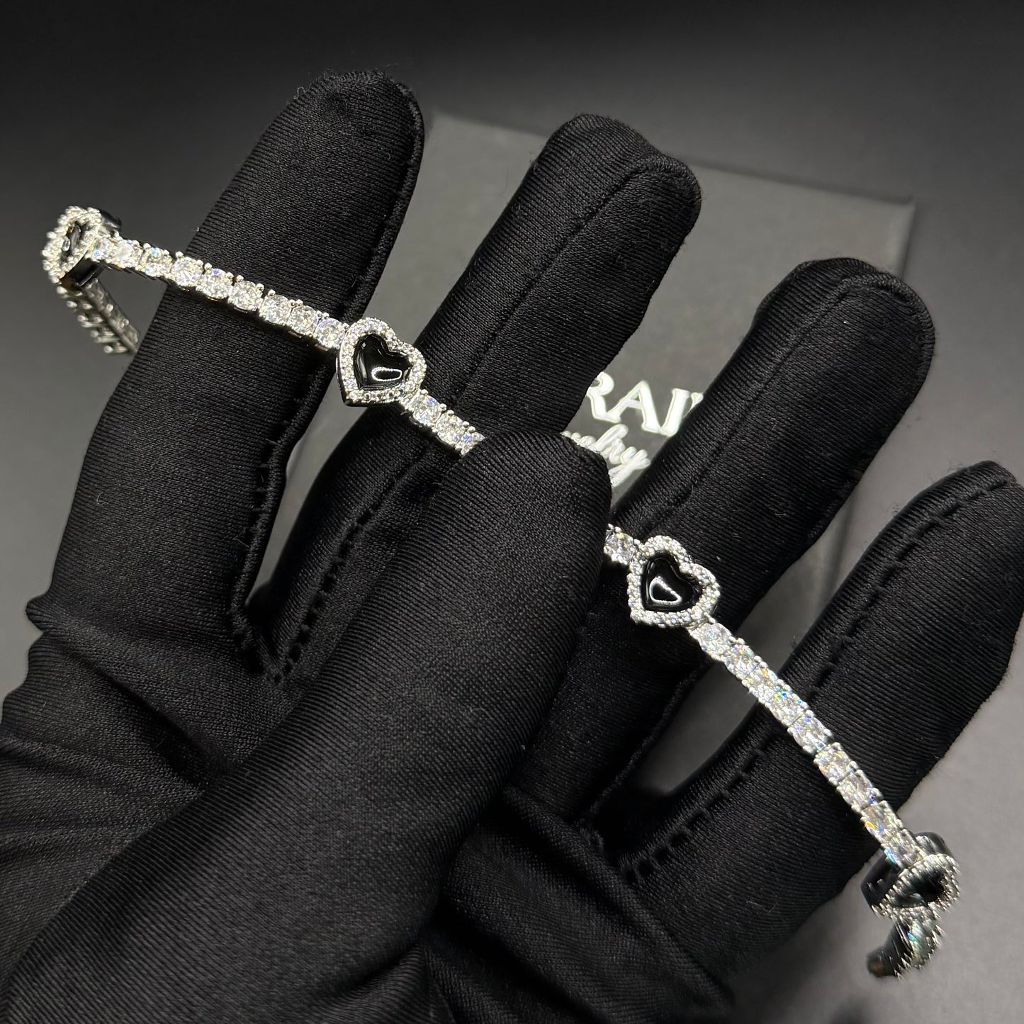 SALE | ICED OUT "SILVER/BLACK HEART CLOVER TENNIS" ARMBAND - ICERAIN JEWELRY