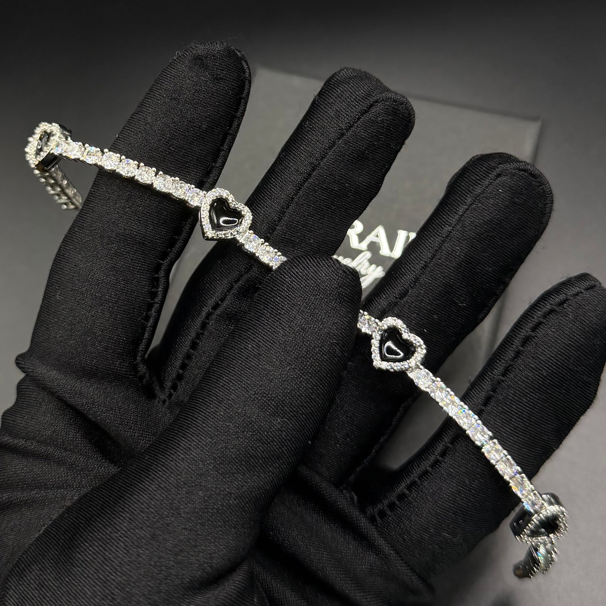 SALE | ICED OUT "SILVER/BLACK HEART CLOVER TENNIS" ARMBAND - ICERAIN JEWELRY