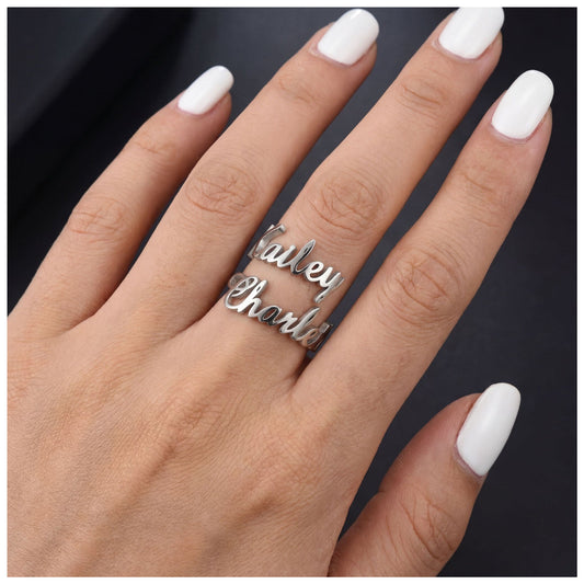 PERSONALISIERTER EDELSTAHL "DOUBLENAME" RING - ICERAIN JEWELRY