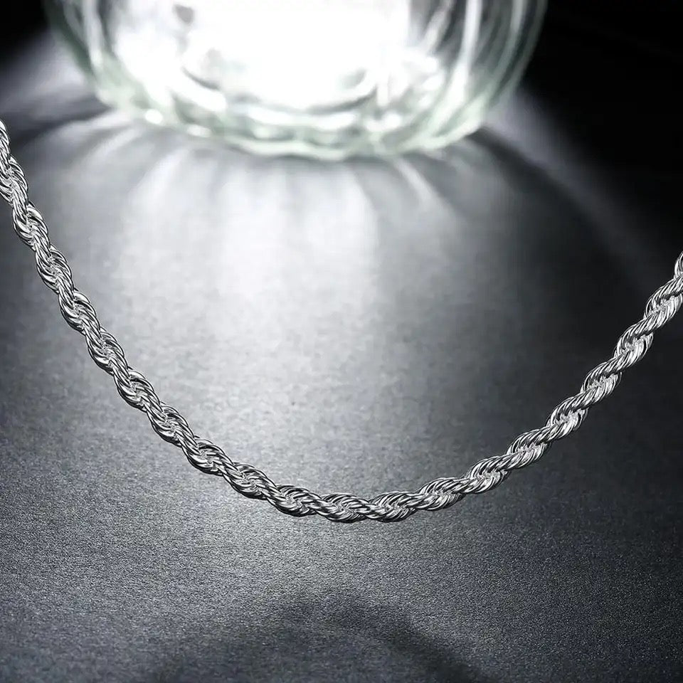 Luxus 925S Silver 4mm "Rope" Kette