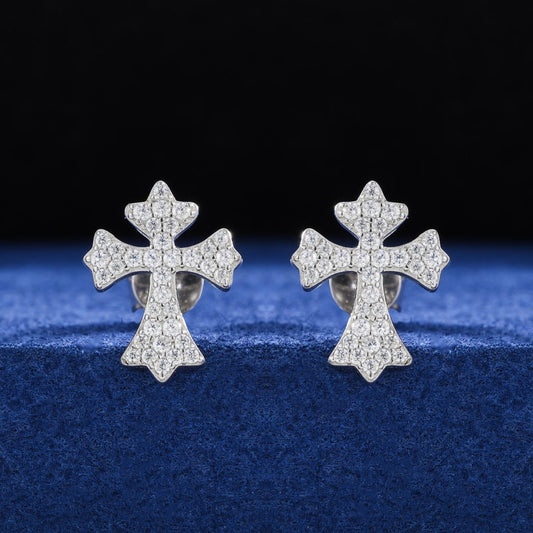 ICED OUT MOISSANITE "CROSS V4" WEISSGOLD 925S SILVER OHRRINGE - ICERAIN JEWELRY
