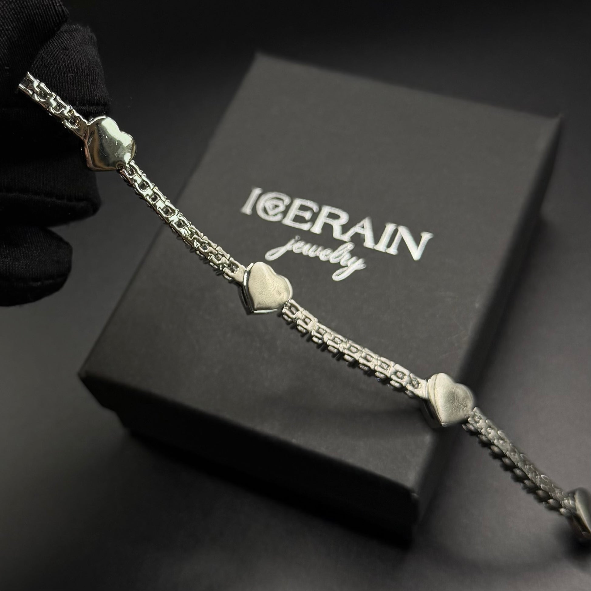 SALE | ICED OUT "SILVER/BLACK HEART CLOVER TENNIS" ARMBAND - ICERAIN JEWELRY