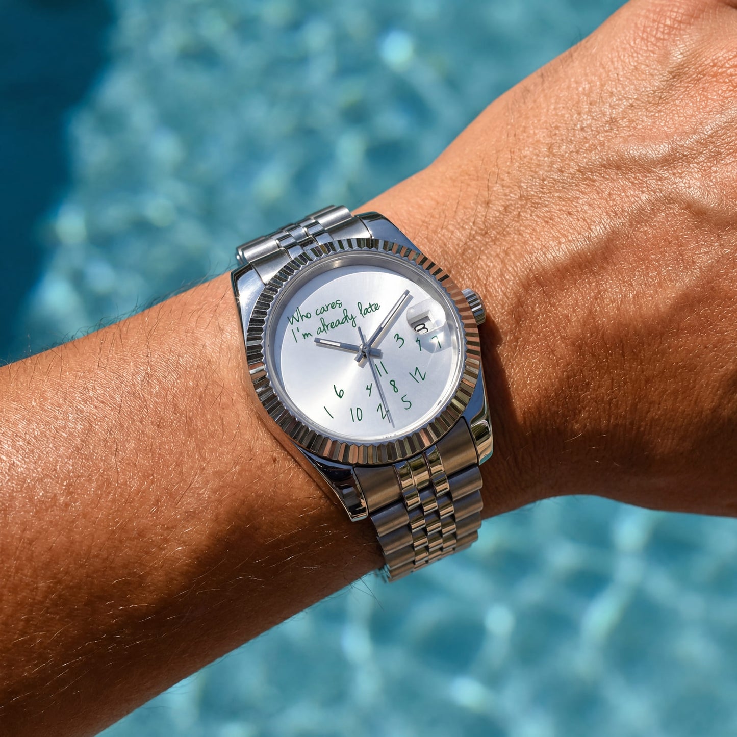 EDELSTAHL AUTOMATIK 36MM/39MM "WHO CARES I´M ALREADY LATE" UHR - ICERAIN JEWELRY