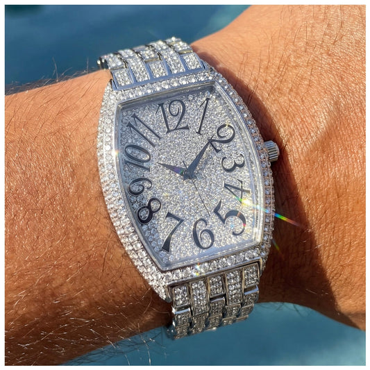 SALE | ICED OUT "SILVER TONNEAU" UHR - ICERAIN JEWELRY