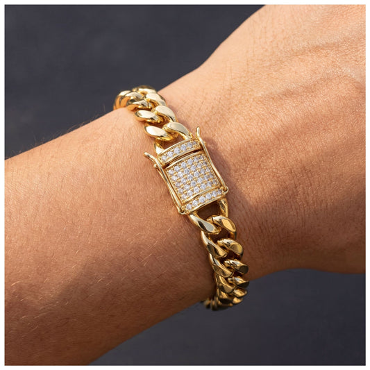SALE | ICED OUT 8MM 23CM "GOLD CUBAN" ARMBAND - ICERAIN JEWELRY