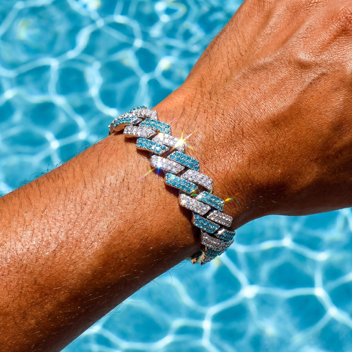 ICED OUT 14MM "SILVER/BLUE PRONG CUBAN" ARMBAND [CLASSIC VERSION] - ICERAIN JEWELRY