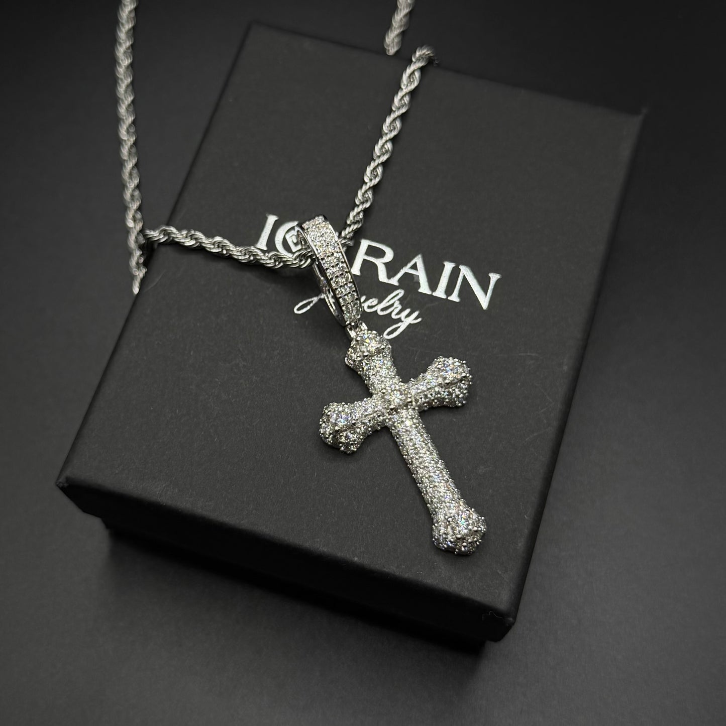 SALE | ICED OUT MOISSANITE "KING CROSS" WEISSGOLD 925S SILVER KETTE - ICERAIN JEWELRY