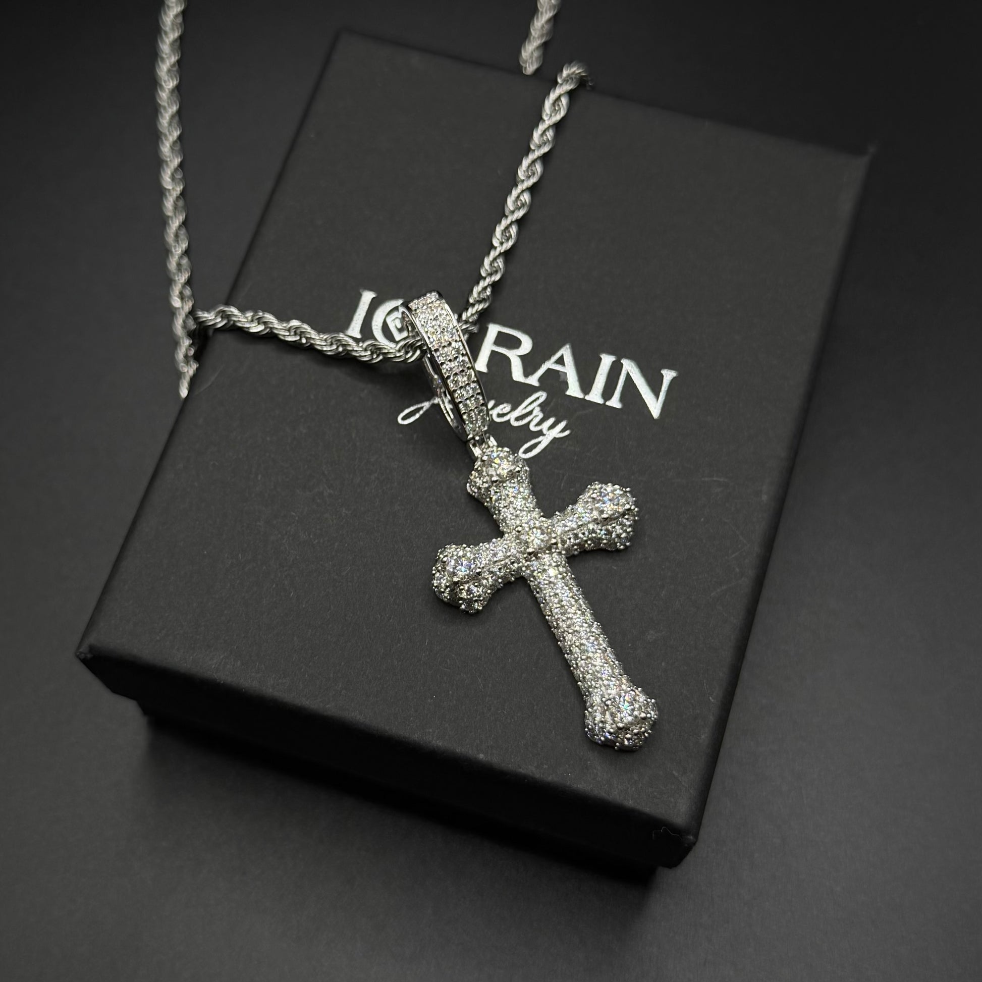 SALE | ICED OUT MOISSANITE "KING CROSS" WEISSGOLD 925S SILVER KETTE - ICERAIN JEWELRY