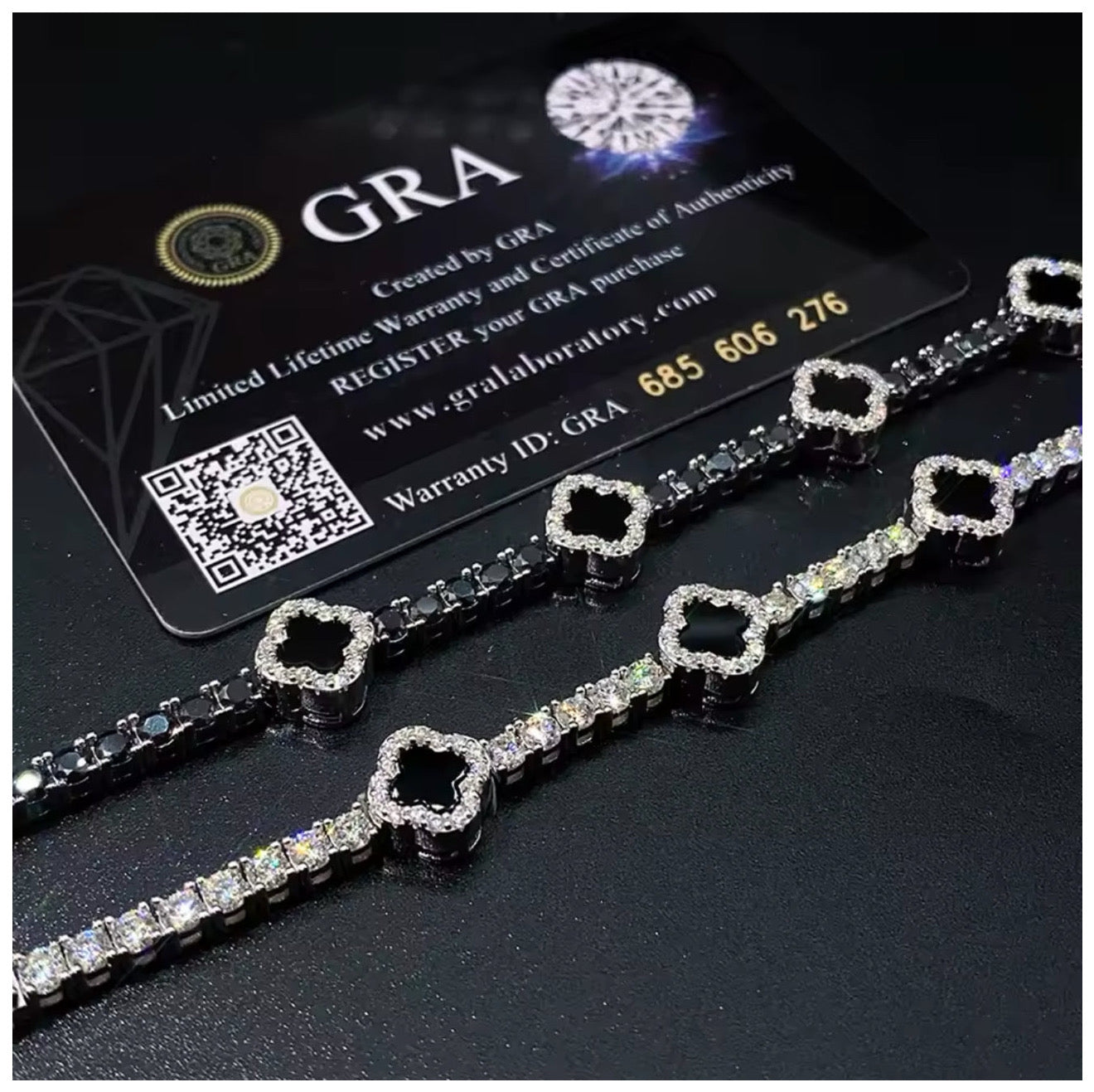 ICED OUT 3MM MOISSANITE "BLACK CLOVER TENNIS" WEISSGOLD 925S SILVER ARMBAND - ICERAIN JEWELRY