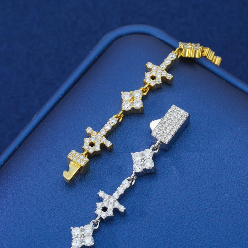 ICED OUT 8MM MOISSANITE "CROSS ANCHOR" WEISSGOLD 925S SILVER ARMBAND