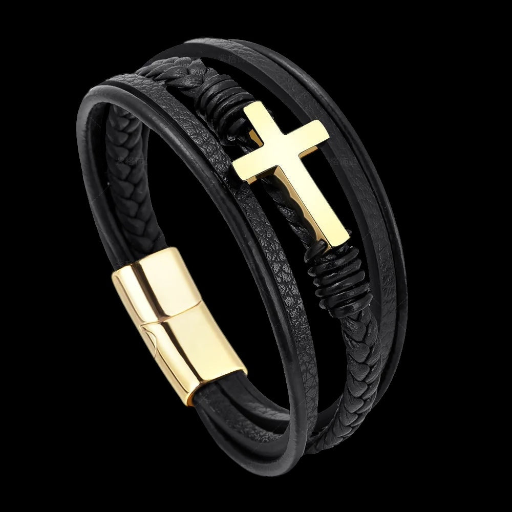 Elegante Leder "Cross" Armbänder