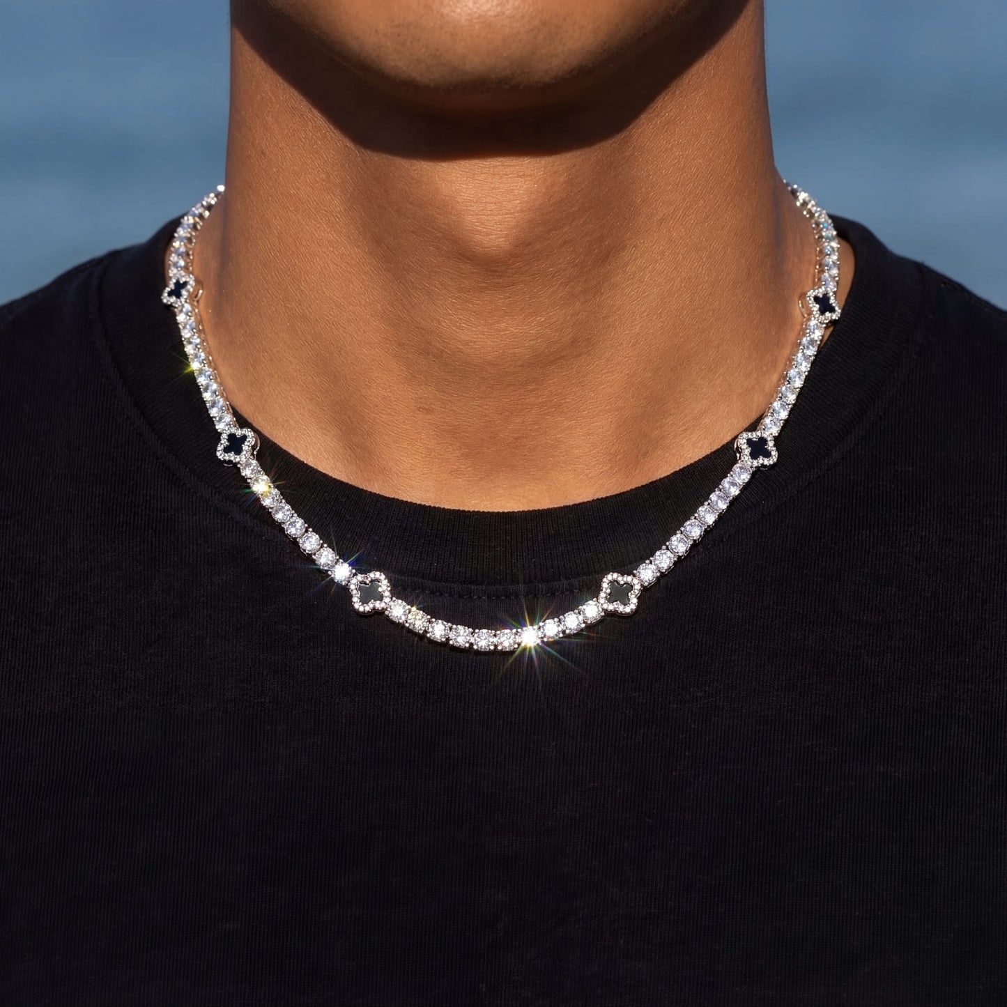 ICED OUT "SILVER CLOVER TENNIS" KETTE - ICERAIN JEWELRY