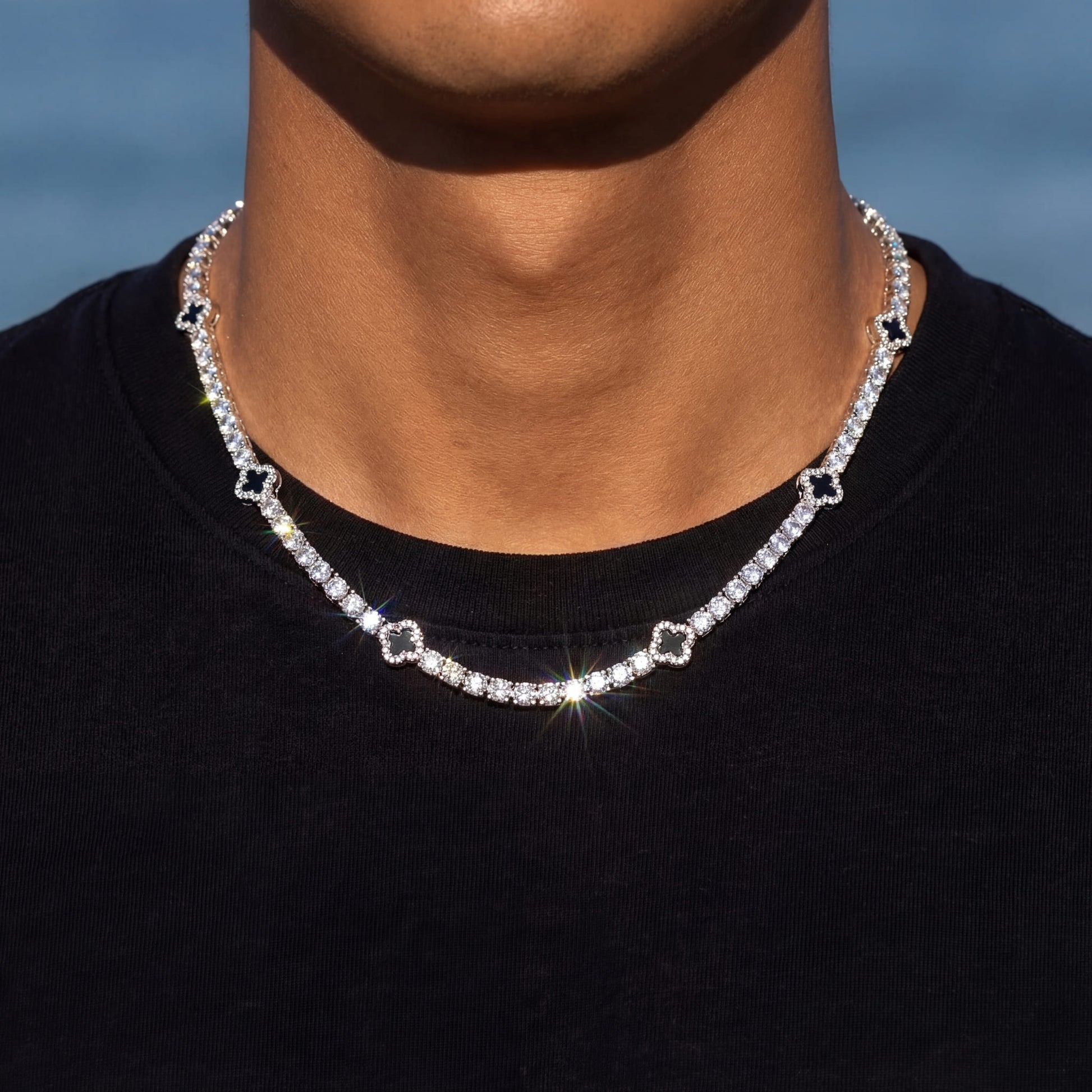 ICED OUT "SILVER CLOVER TENNIS" KETTE - ICERAIN JEWELRY