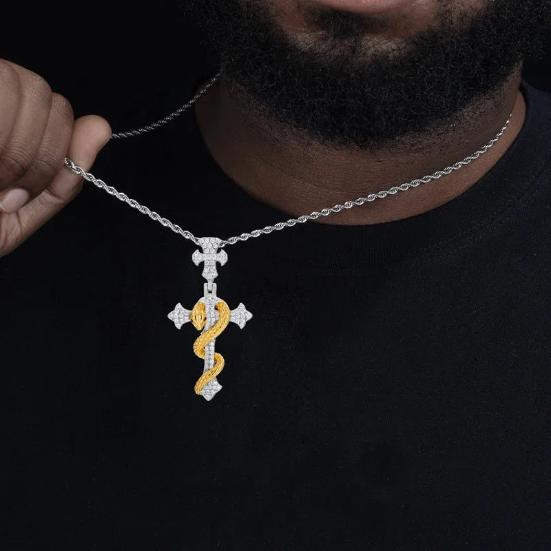 ICED OUT MOISSANITE "SNAKE CROSS" WEISSGOLD 925S SILVER KETTE - ICERAIN JEWELRY