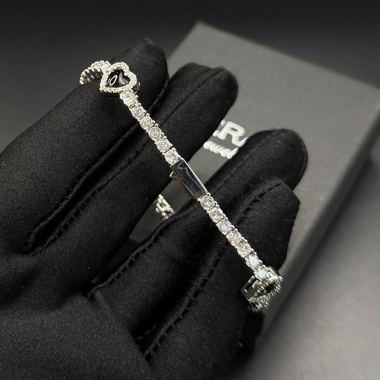 SALE | ICED OUT "SILVER/BLACK HEART CLOVER TENNIS" ARMBAND - ICERAIN JEWELRY