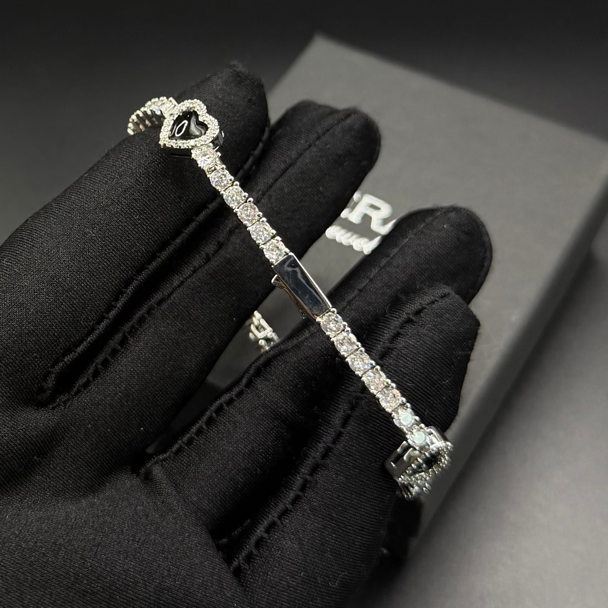 SALE | ICED OUT "SILVER/BLACK HEART CLOVER TENNIS" ARMBAND - ICERAIN JEWELRY
