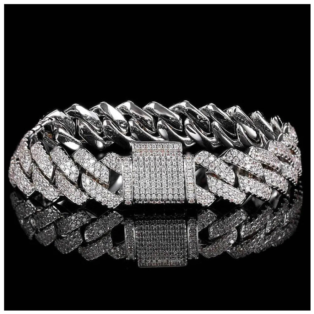 SALE | ICED OUT 14MM 18CM MOISSANITE "PRONG CUBAN" WEISSGOLD 925S SILVER ARMBAND [HEAVY VERSION] - ICERAIN JEWELRY