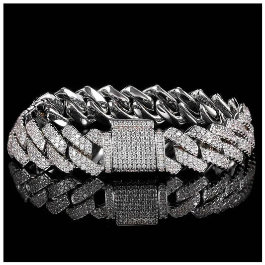 SALE | ICED OUT 14MM 18CM MOISSANITE "PRONG CUBAN" WEISSGOLD 925S SILVER ARMBAND [HEAVY VERSION] - ICERAIN JEWELRY