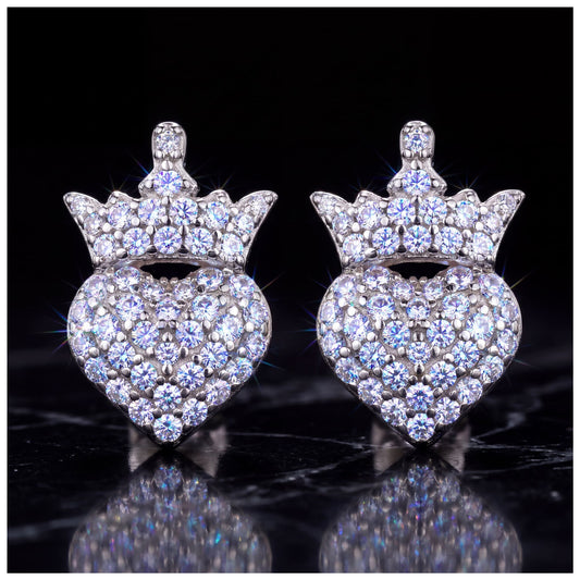ICED OUT MOISSANITE "CROWN HEART" WEISSGOLD 925S SILVER OHRRINGE