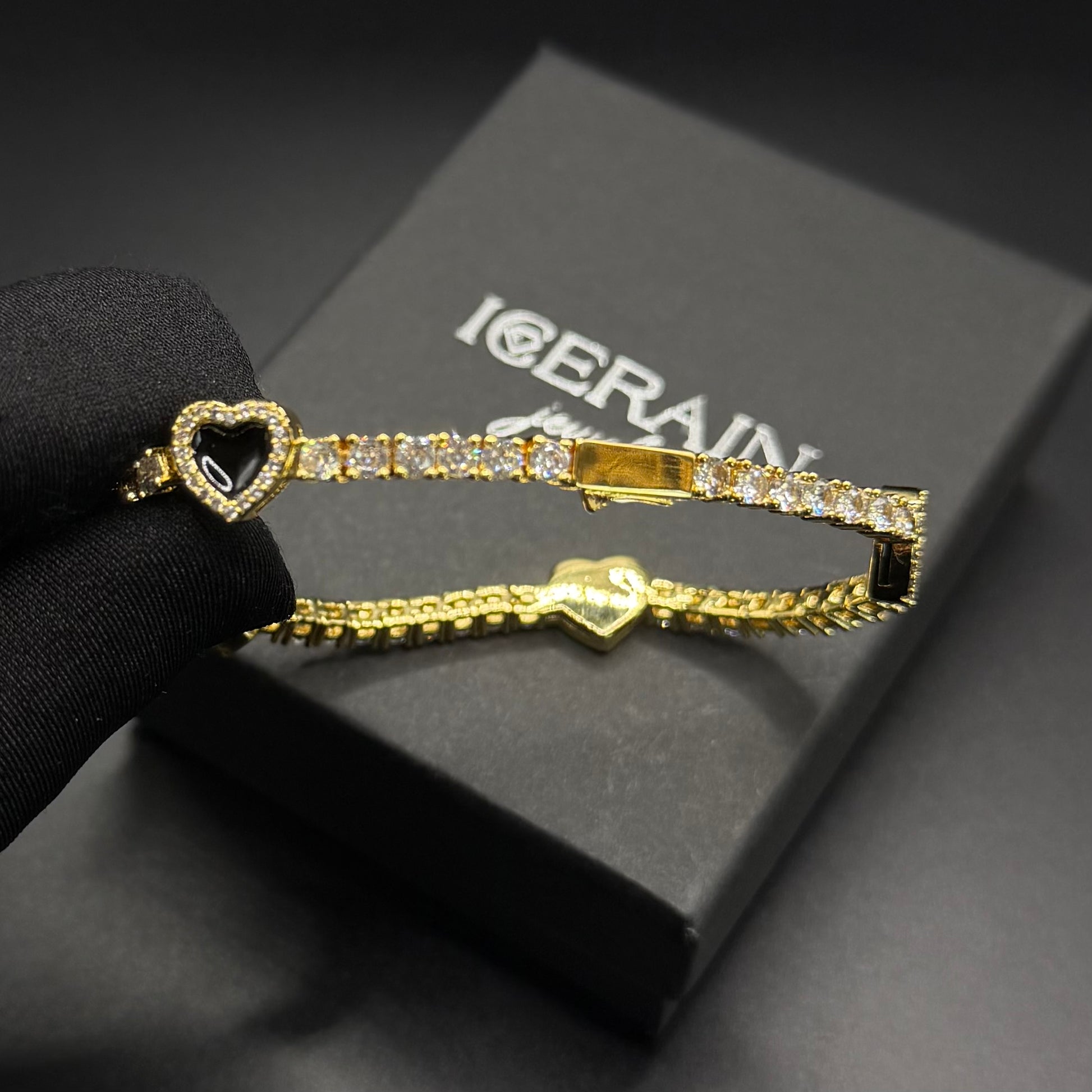 SALE | ICED OUT "GOLD/BLACK HEART CLOVER TENNIS" ARMBAND - ICERAIN JEWELRY