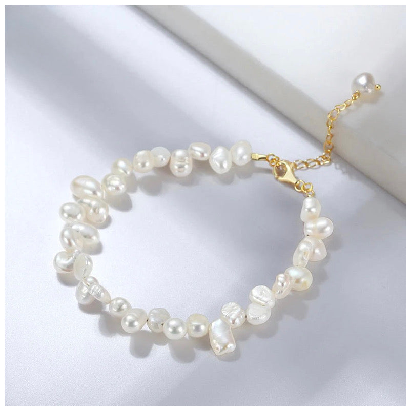 925S SILVER 14K GOLD "NATURAL FRESHWATER PEARL" ARMBAND - ICERAIN JEWELRY