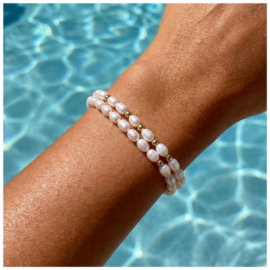 925S SILVER 18K GOLD "DOUBLE NATURAL PEARL" ARMBAND - ICERAIN JEWELRY