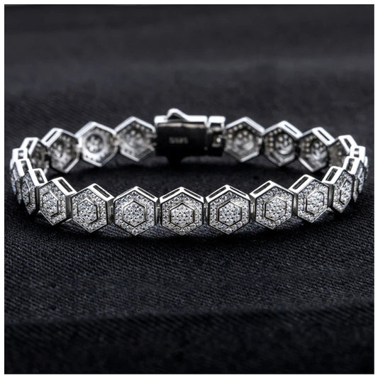 ICED OUT MOISSANITE "HEXED" WEISSGOLD 925S SILVER ARMBAND - ICERAIN JEWELRY