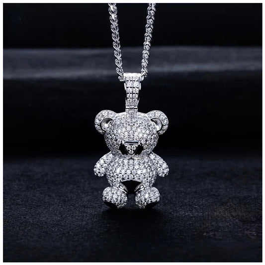 ICED OUT MOISSANITE "TEDDY BEAR" WEISSGOLD 925S SILVER KETTE - ICERAIN JEWELRY