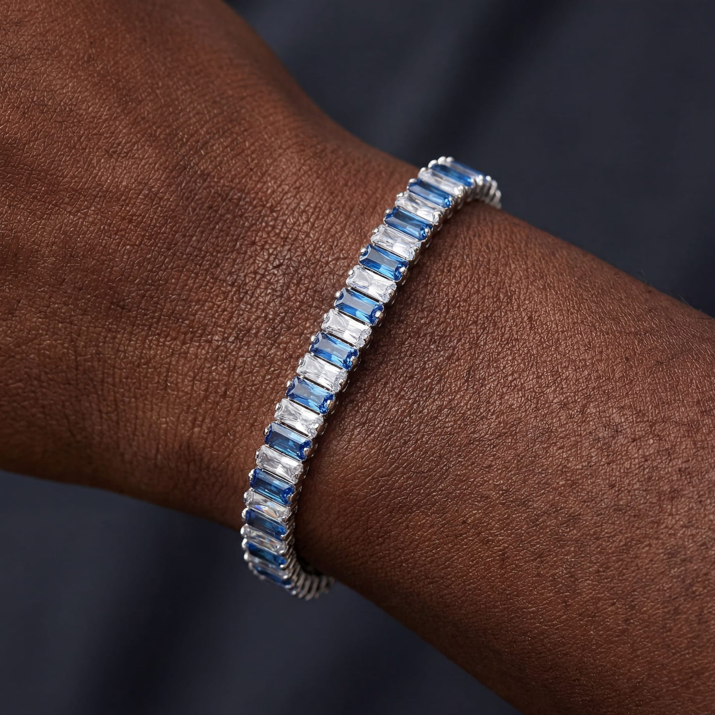 ICED OUT 5MM "SILVER/BLUE SHINO" ARMBAND - ICERAIN JEWELRY