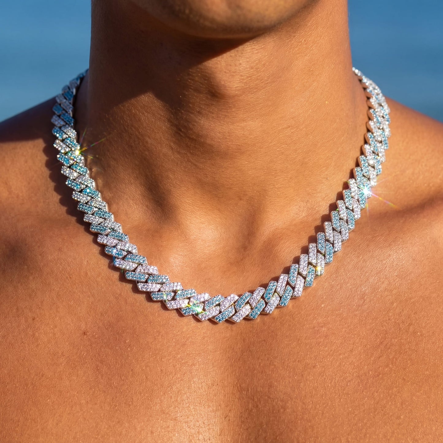 ICED OUT 14MM "SILVER/BLUE PRONG CUBAN" KETTE [CLASSIC VERSION] - ICERAIN JEWELRY