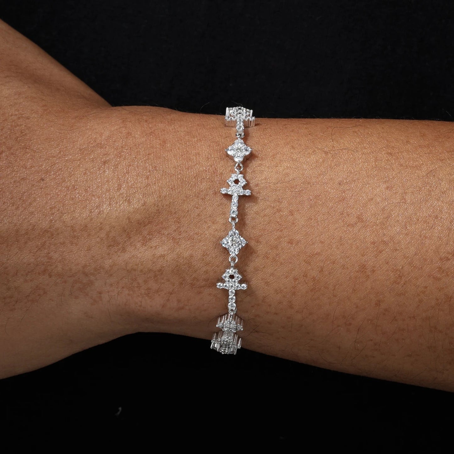 ICED OUT 8MM MOISSANITE "CROSS ANCHOR" WEISSGOLD 925S SILVER ARMBAND