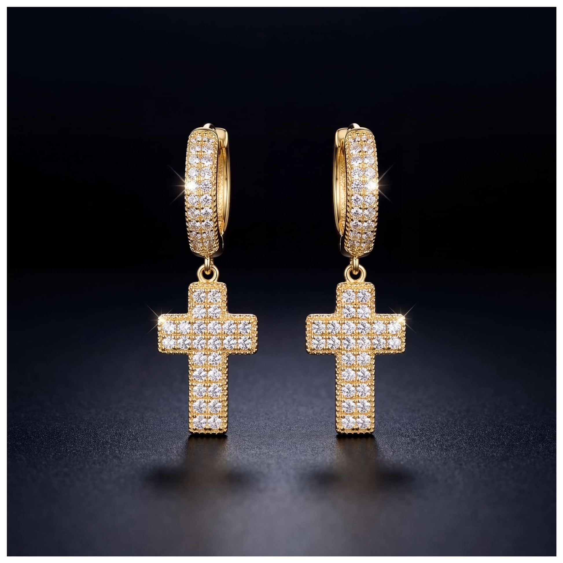ICED OUT "GOLD CROSS" OHRRINGE - ICERAIN JEWELRY