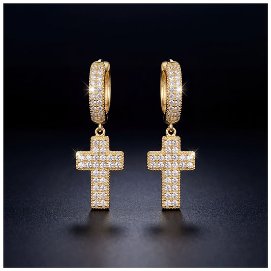 ICED OUT "GOLD CROSS" OHRRINGE - ICERAIN JEWELRY