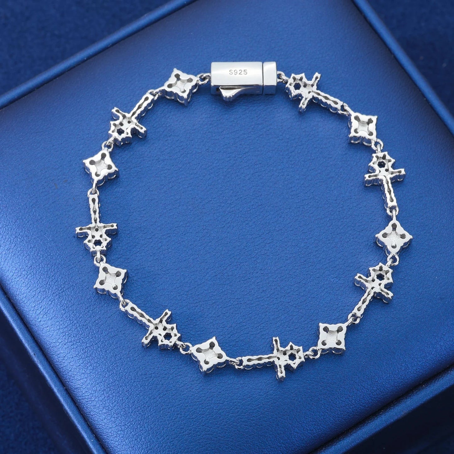 ICED OUT 8MM MOISSANITE "CROSS ANCHOR" WEISSGOLD 925S SILVER ARMBAND