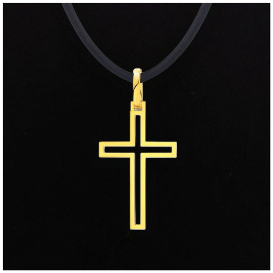 925S SILVER 18K GOLD SCHWARZE LEDER "CROSS V2" KETTE - ICERAIN JEWELRY