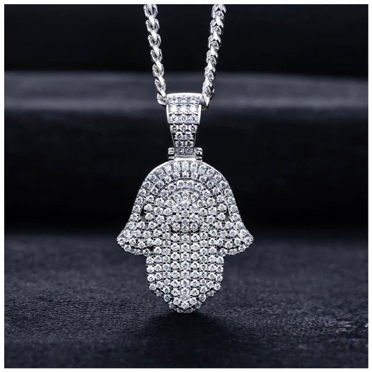 ICED OUT MOISSANITE "HAMSA" WEISSGOLD 925S SILVER KETTE - ICERAIN JEWELRY