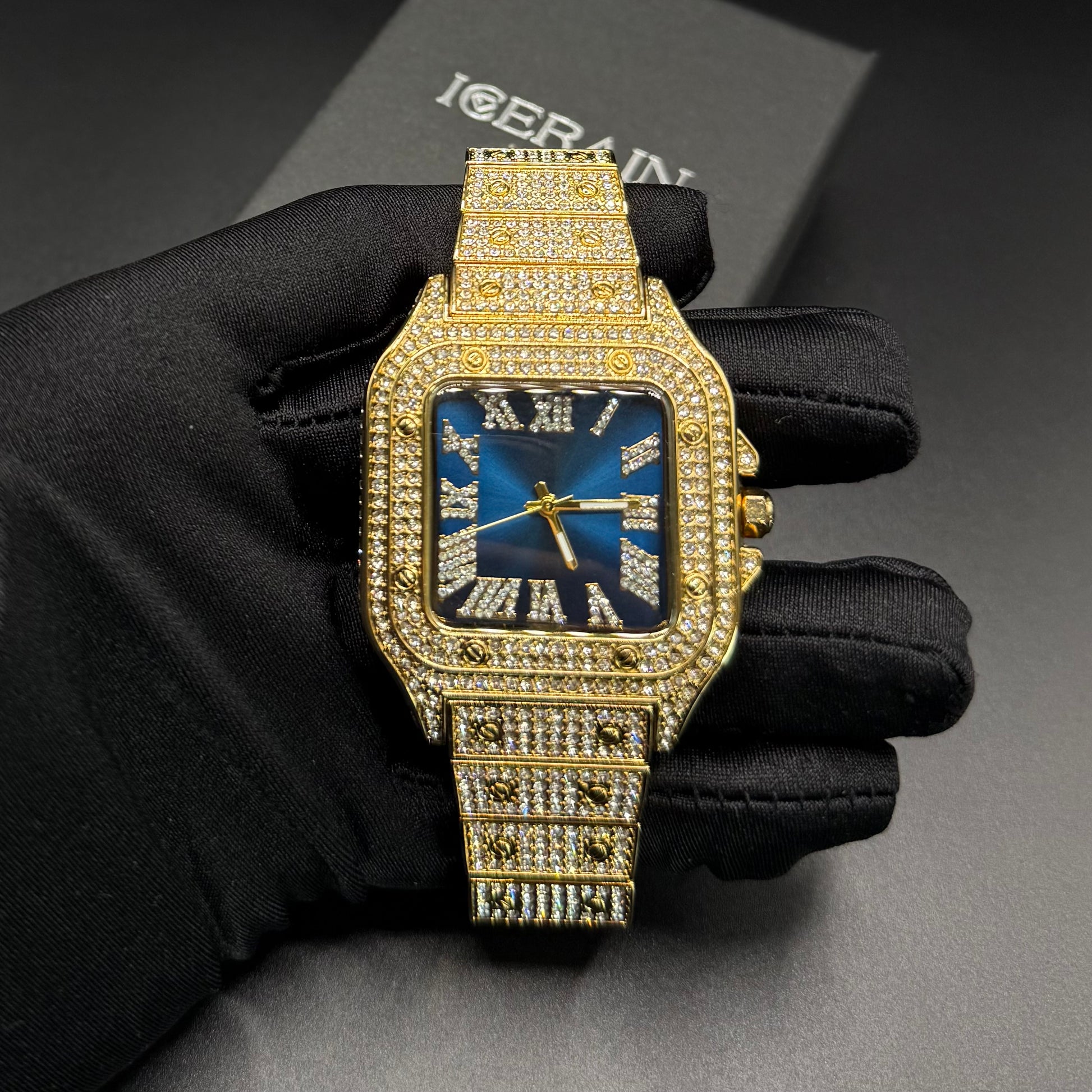 SALE | ICED OUT "GOLD/BLUE PIAZZA" UHR - ICERAIN JEWELRY